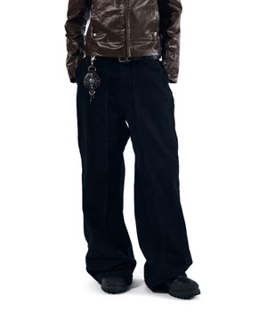 Knee Pin-Tuck Panel Cotton Pants (Black)