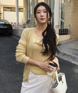 네빌 슬리브리스 가디건 니트 세트_SOFT YELLOW(WC26-SET01)