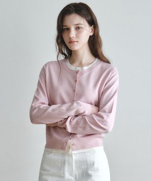 W/워셔블 더블 레이어드 라운드 가디건_PINK(WC26KN28)