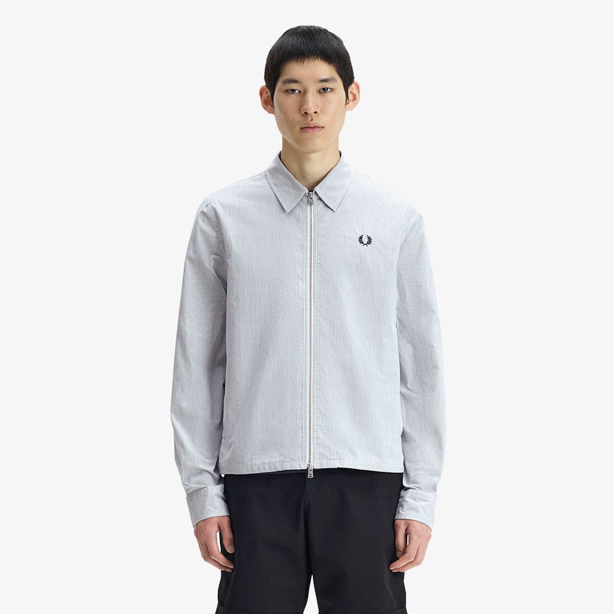 프레드페리(FRED PERRY) [Sharp] 스트라이프 시어서커 집 스루 오버셔츠 - 블루/화이트 AFPM2612403-35B