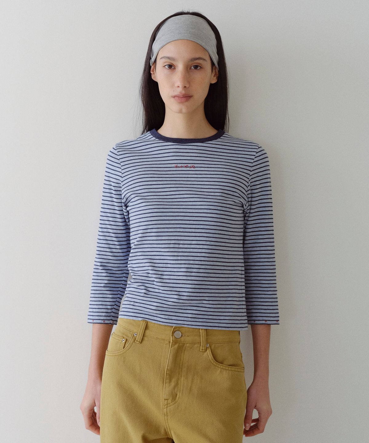 엔오르(EN OR) STRIPED 3/4 SLEEVE T-SHIRT - BLUE