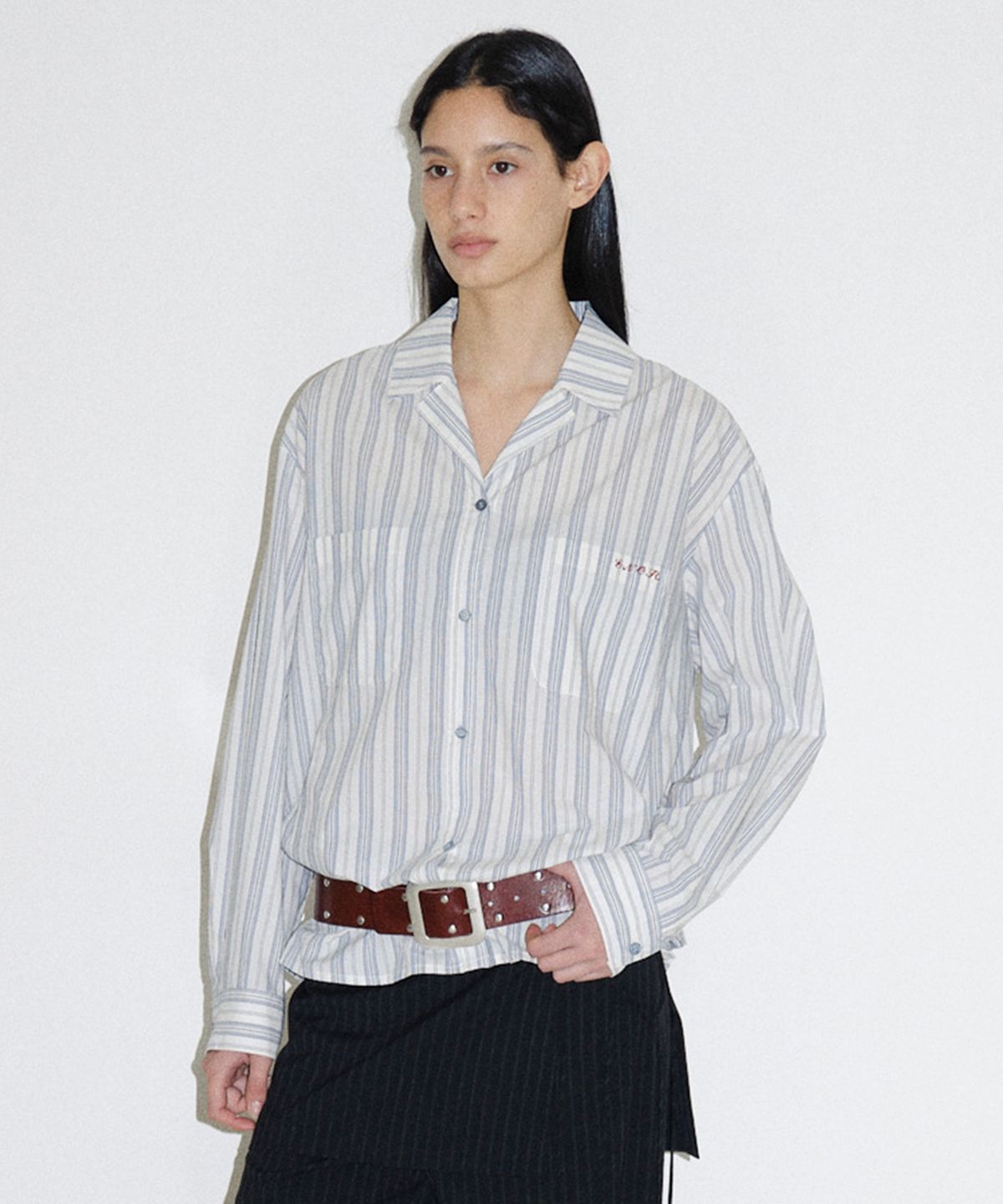 엔오르(EN OR) RELAXED STRIPE PAJAMA SHIRT - BLUE