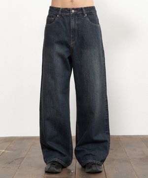 러프 웨이브 와이드 데님 팬츠 [빈티지 딥 블루]
