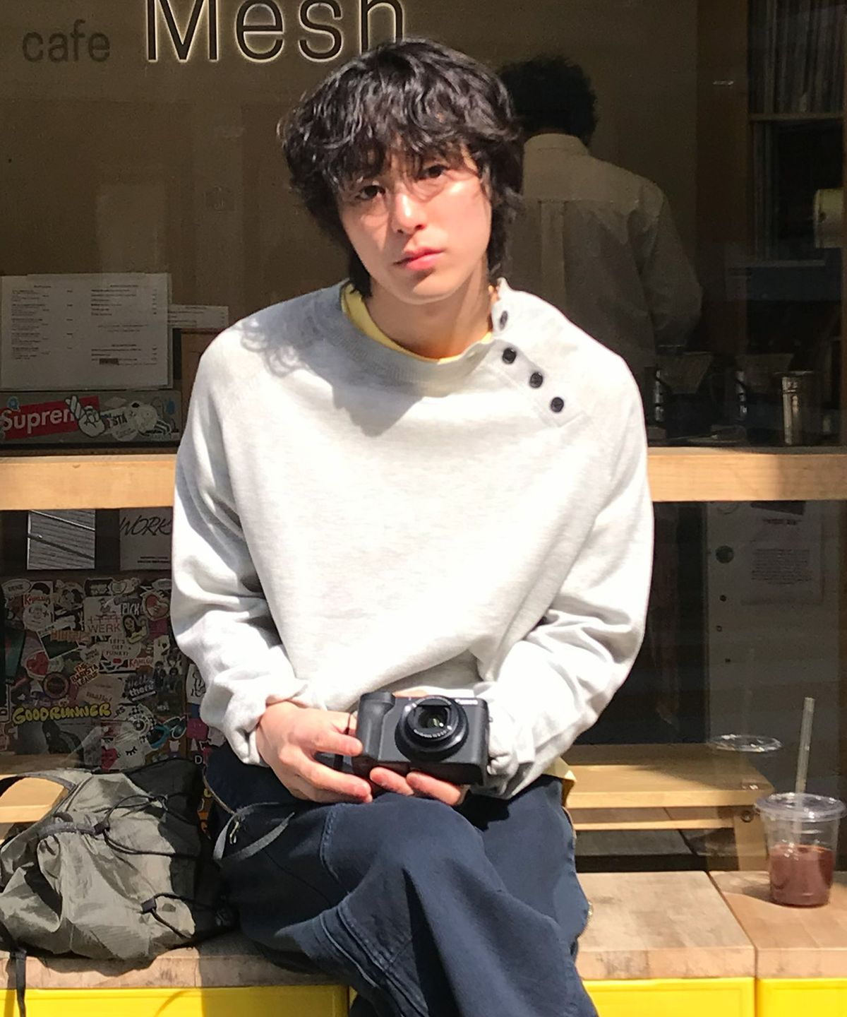 르아르(LEIRE) 사선 헨리넥 크롭 니트 [그레이]