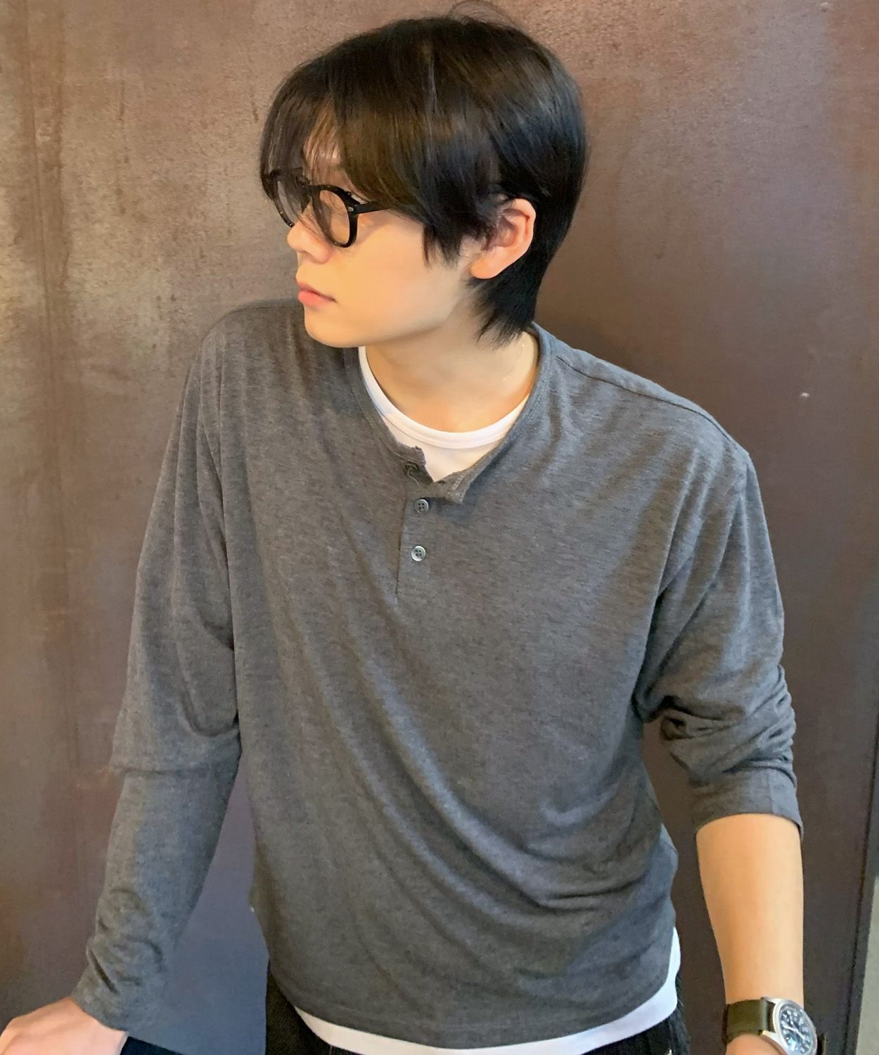 MUSINSA公式 | LEIRE ソフトヘンリーネックロングスリーブTシャツ