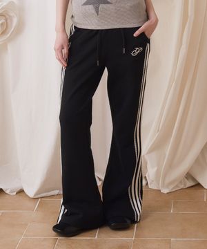 LACE LINE SWEAT BOOTS CUT PANTS BLACK