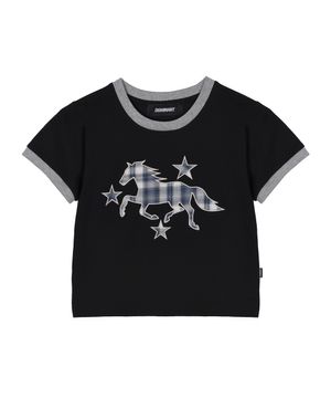 3 Star Horse Patch Crop T-Shirt_Black