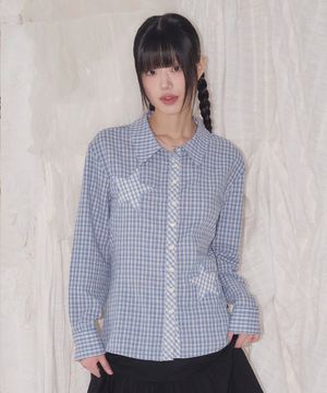 STAR PATCH CHECK LONG SLEEVE SHIRT BLUE
