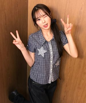 STAR PATCH ROLL UP CHECK SHORT SLEEVE SHIRT NAVY