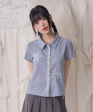 STAR PATCH ROLL UP CHECK SHORT SLEEVE SHIRT BLUE