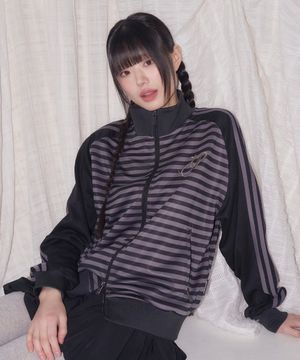 STRIPE RAGLAN JERSEY TRACK JACKET BLACK