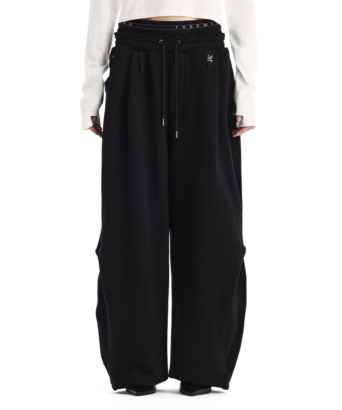트리밍버드(TREEMINGBIRD) Double Waist Sagging Sweat Pants [ Black ]