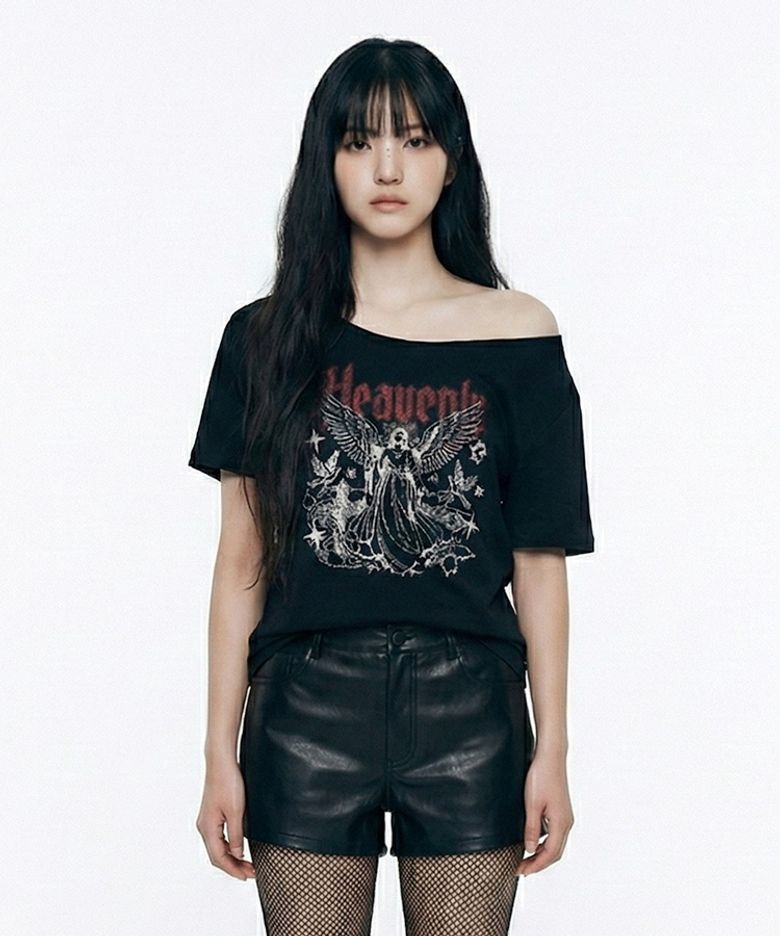 헤븐리 원 숄더 티셔츠 블랙