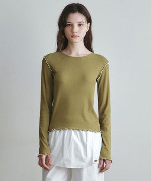 소프트 웨이브 크롭 티셔츠_OLIVE(W26TP12)