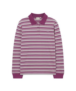 우먼 스트라이프 카라 롱슬리브 마젠타