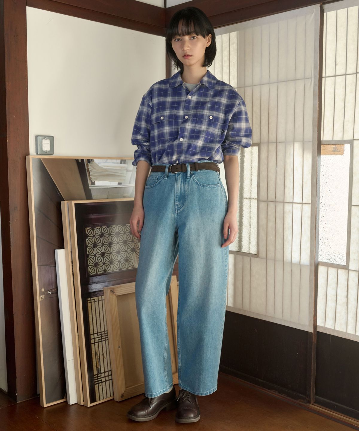 커버낫(COVERNAT) 링사 와이드 데님 팬츠 인디고 라이트