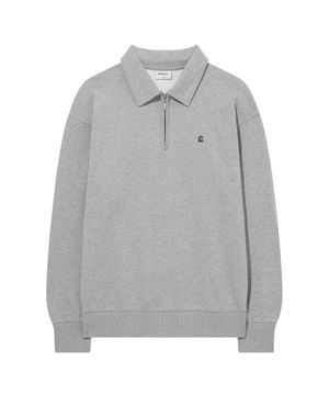 시그니처 심볼 카라 하프집업 맨투맨 멜란지 그레이