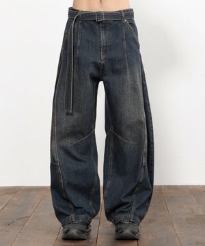 바인드 라인 커브드 팬츠 [잉크 블루]