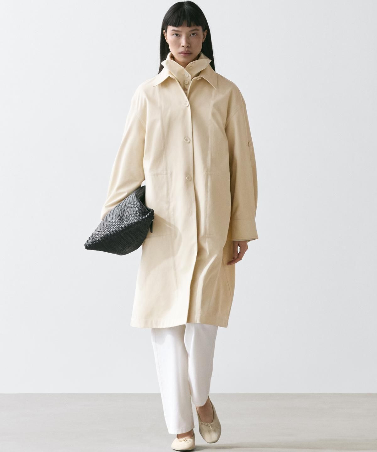 마시모두띠(MASSIMO DUTTI) 롤업 슬리브 코튼 트렌치코트