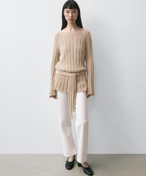 코튼 블렌드 보트넥 니트 스웨터