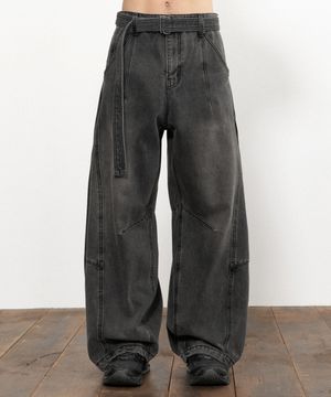 바인드 라인 커브드 팬츠 [애쉬 블랙]