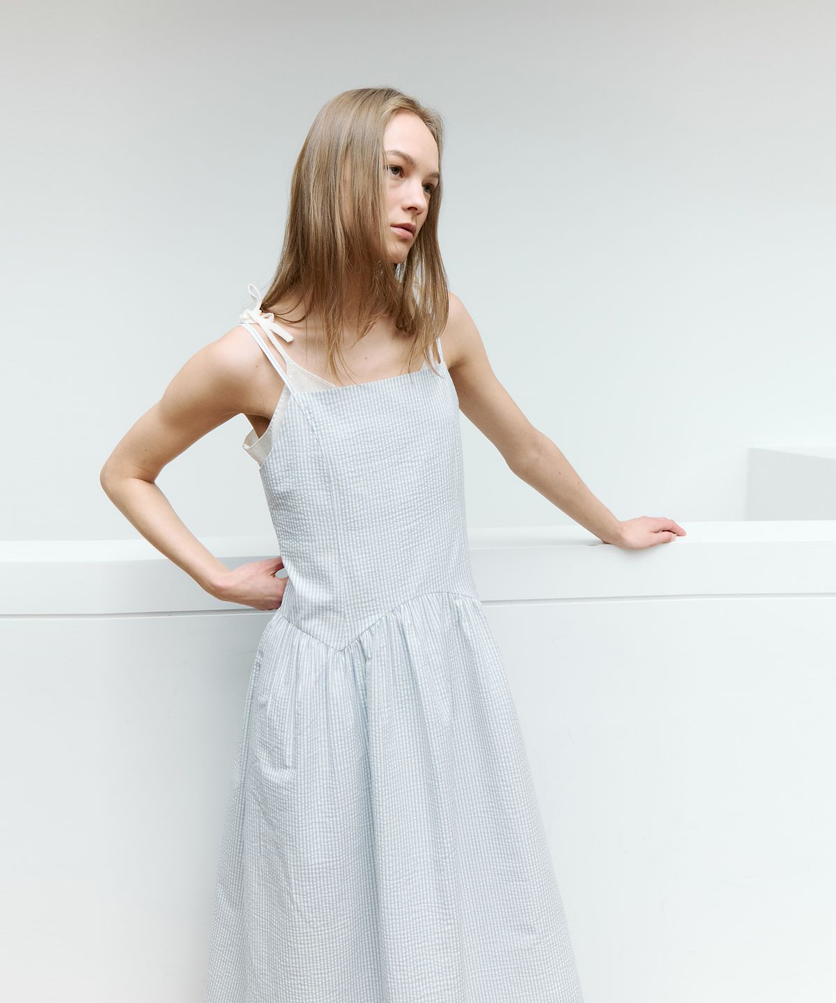 더 릴(THE LILLE) Shirring long Dress_Skylblue