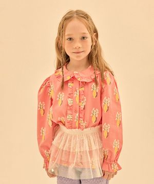 에그 플라워 퍼프 블라우스_코랄핑크