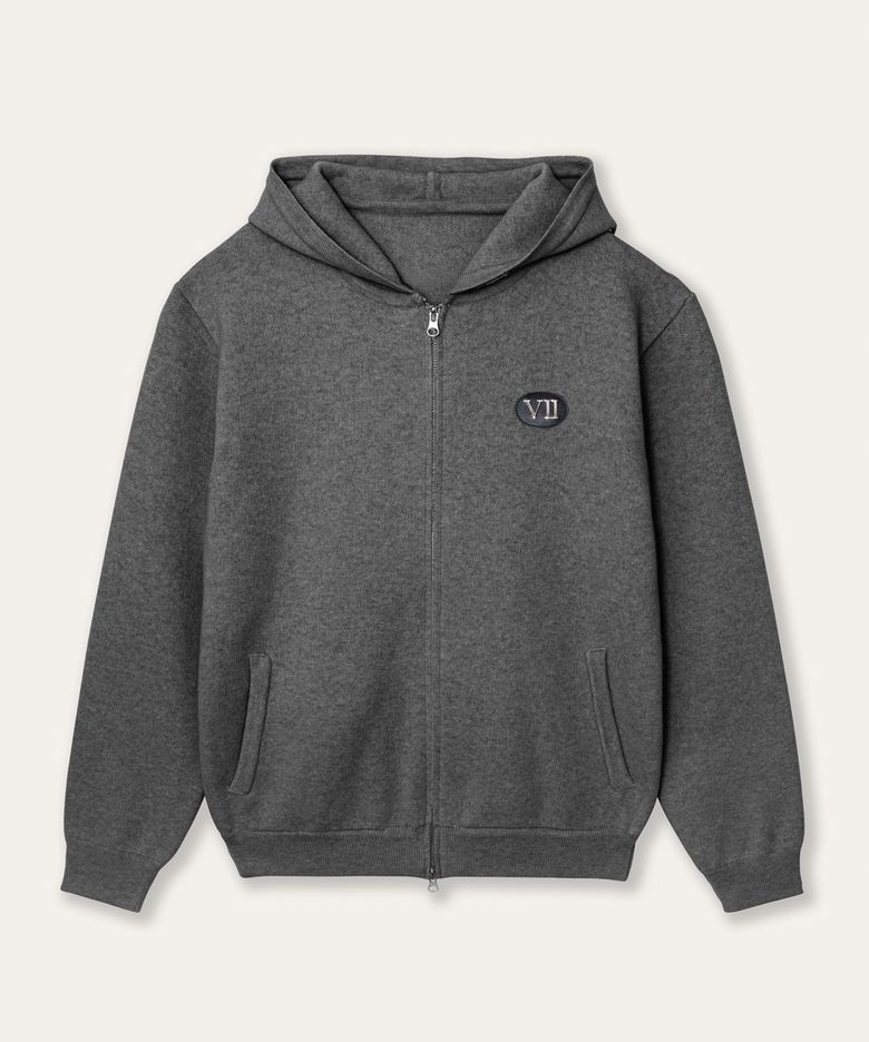 Cashmere Hoodie Knit Zip Grey