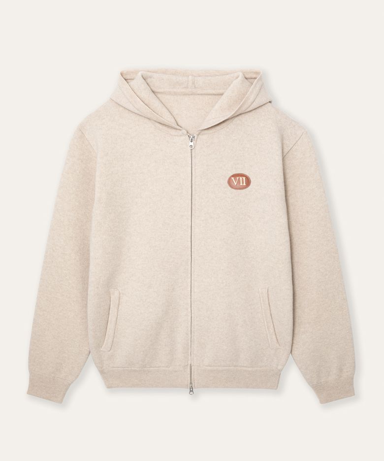 Cashmere Hoodie Knit Zip Oatmeal