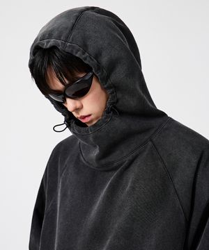 VTG 워싱 바라클라바 후드 티셔츠_피그먼트 차콜