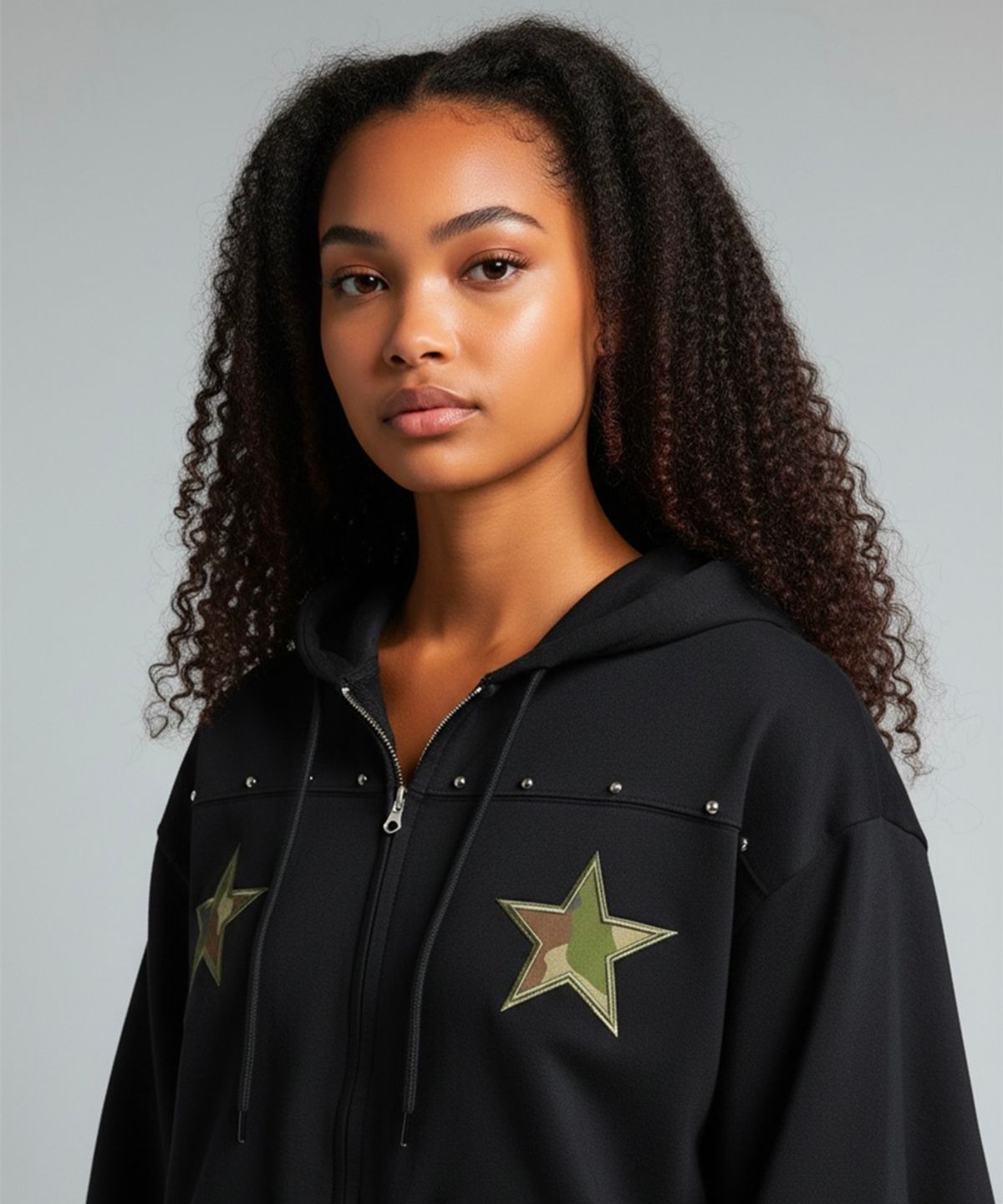 본슬리피(BORN SLIPPY) Camo Star Essential Zip Hoodie (Black)