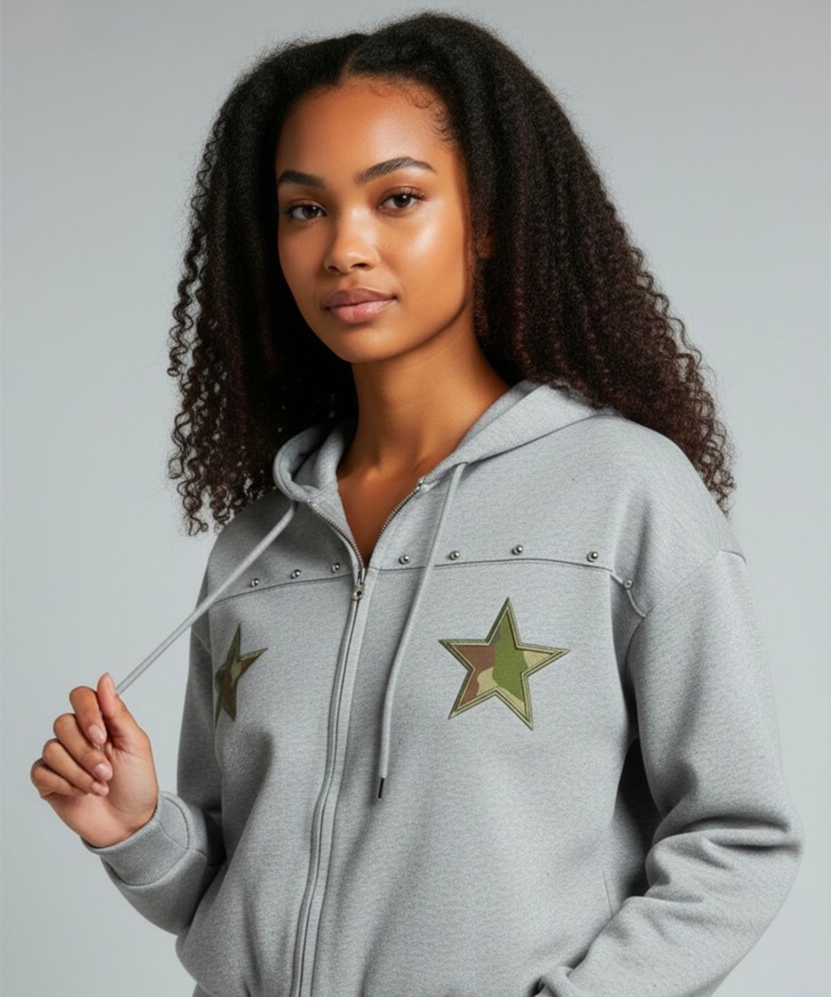 본슬리피(BORN SLIPPY) Camo Star Essential Zip Hoodie (Melange Gray)