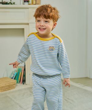 골지 스트라이프 보트넥 실내복 라이트블루 RO6ACLO02B1