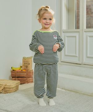 골지 스트라이프 보트넥 실내복 블랙 RO6ACLO02BK