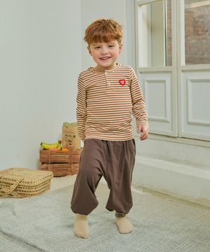 코튼 스트라이프 실내복 브라운 RO6ACLO07W2