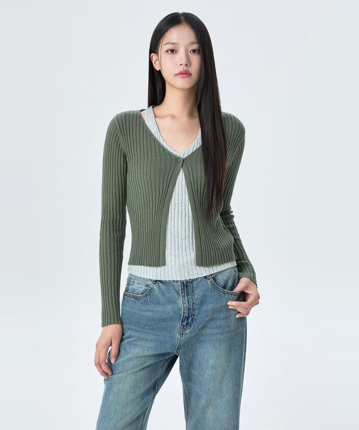미쏘(MIXXO) 홀터넥 레이어드 골지 가디건_MIWCKG93QT