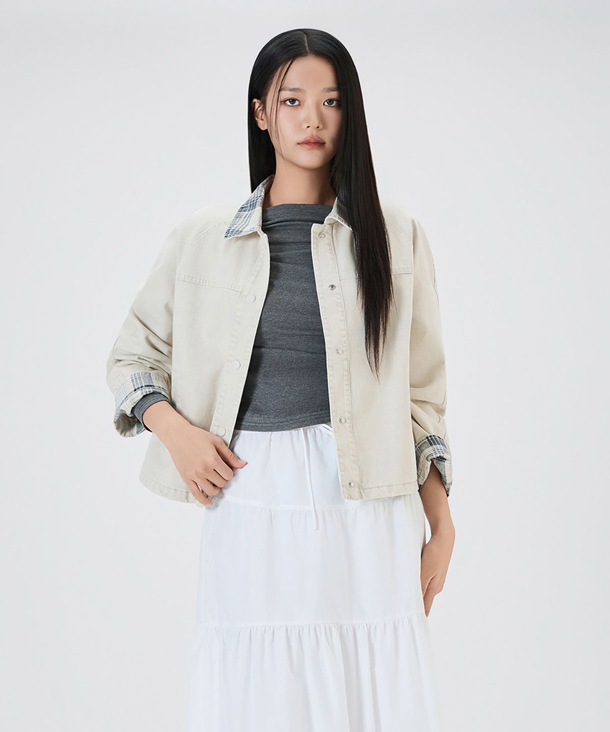 미쏘(MIXXO) 체크 배색 자켓_MIWJKG31SS