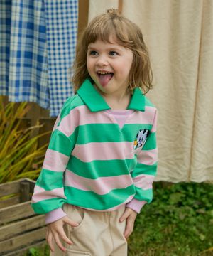 미니쭈리 스트라이프 카라 맨투맨 핑크 RO6ACTS05P2