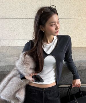 꼬임 디테일 레이어드 티셔츠_RMLWG23YT2_CHARCOAL