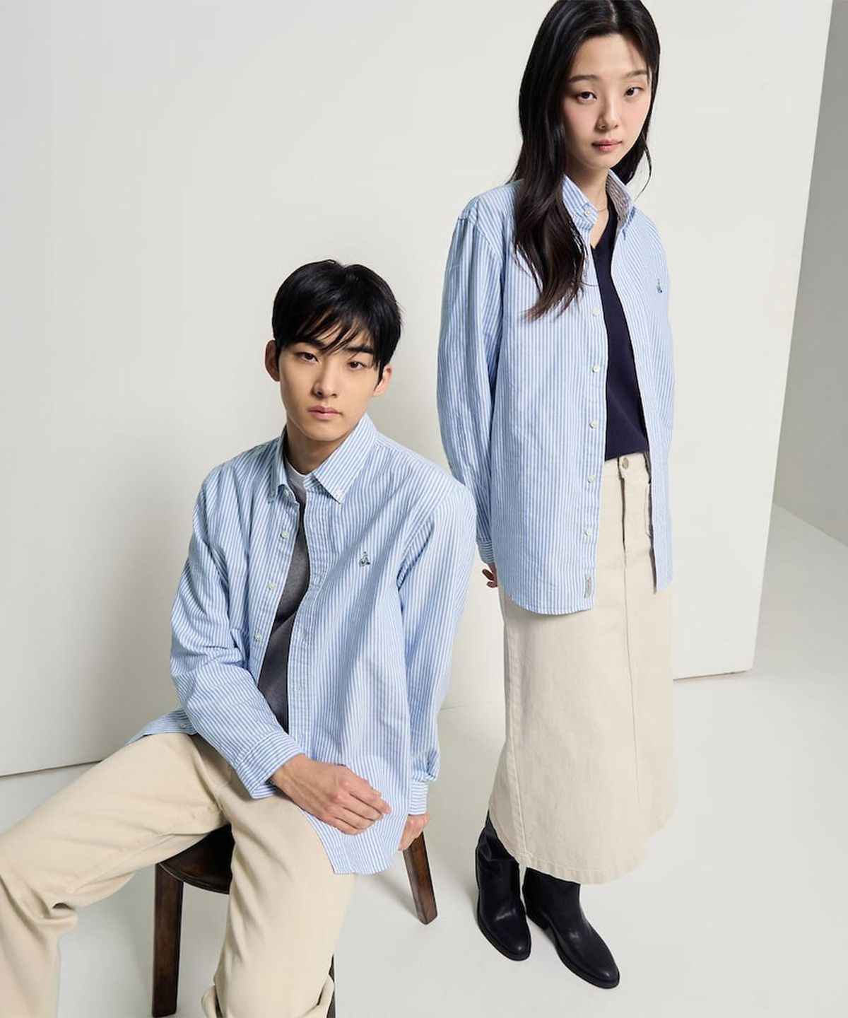 빈폴 멘(BEANPOLE MEN) [Essential] 남녀공용 옥스퍼드 스트라이프 셔츠  스카이 블루