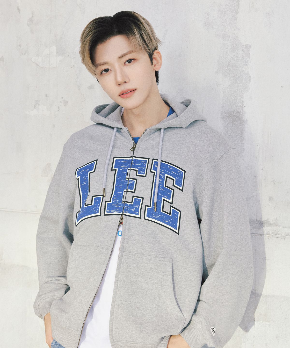 리(LEE) 컬리지 로고 후드 집업 그레이