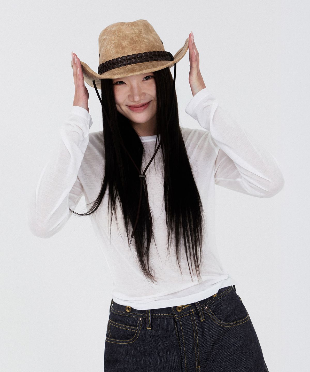 리(LEE) 우먼 텐셀 긴팔 티셔츠 아이보리