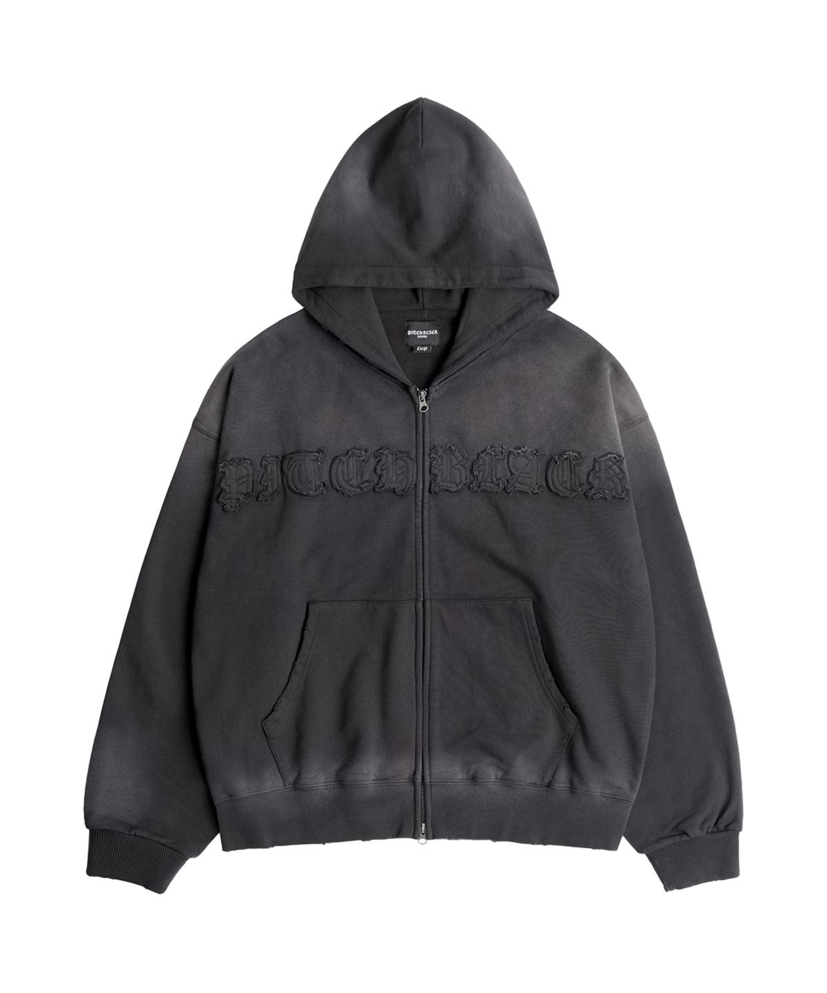 피치블랙(PITCHBLACK) APPLIQAE CROSS WASHED HOOD ZIP-UP (WASHED BLACK)