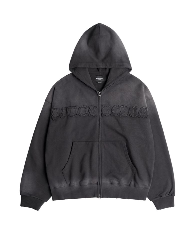 APPLIQAE CROSS WASHED HOOD ZIP-UP (WASHED BLACK)