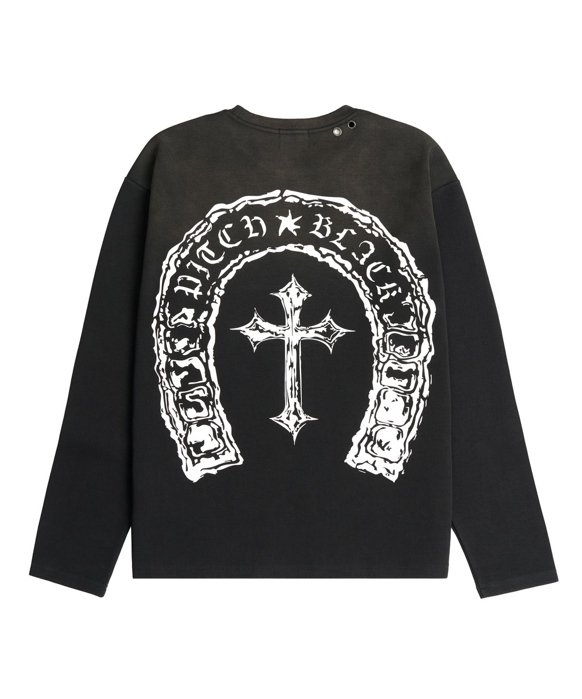 피치블랙(PITCHBLACK) EYELET CROSS WASHED LONG SLEEVE  (BLACK)