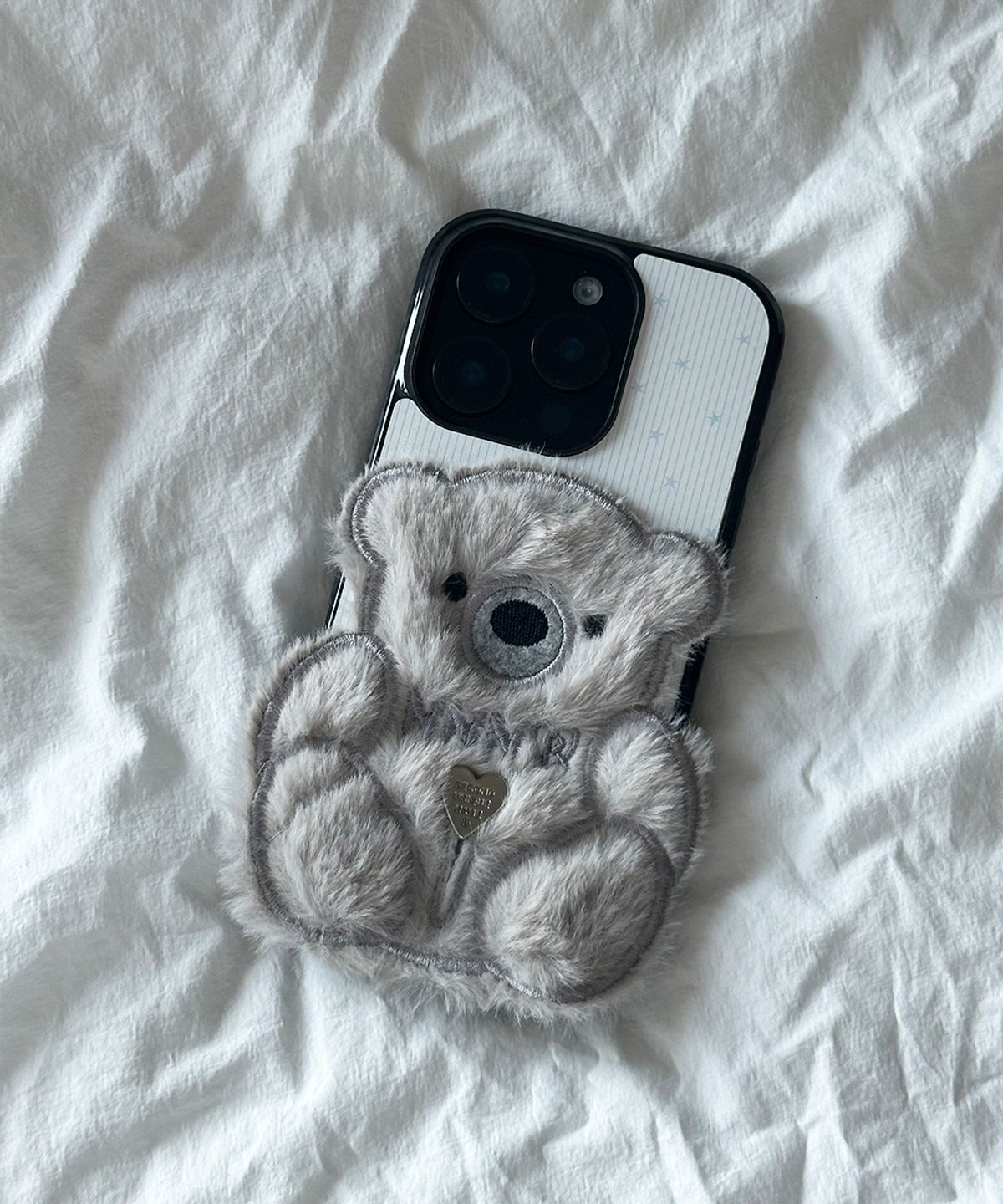 세컨드유니크네임(SECOND UNIQUE NAME) SUN CASE PATCH COZY BEAR GRAY (GLOSSY BLACK)