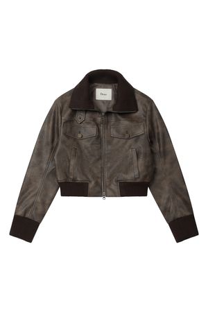CRACKED FAUX LEATHER JACKET IN BROWN