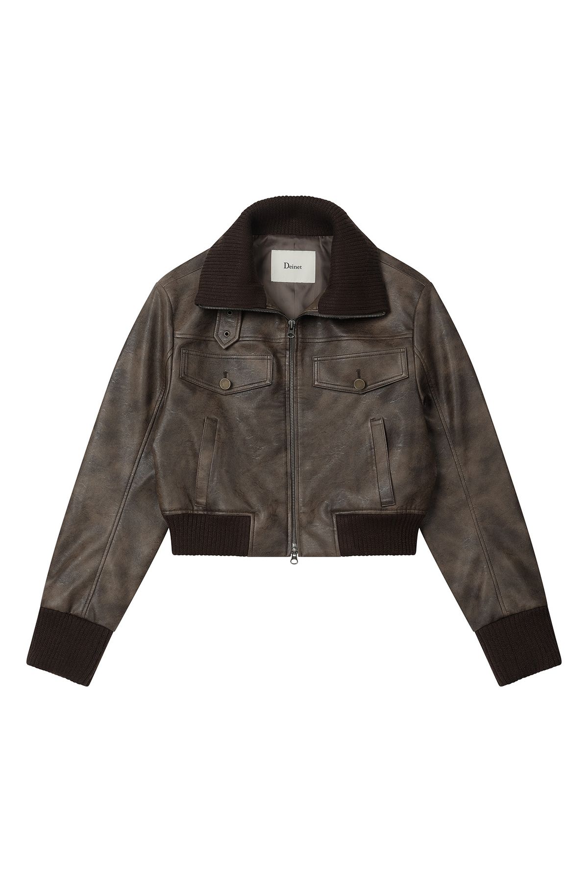 다이닛(DEINET) CRACKED FAUX LEATHER JACKET IN BROWN