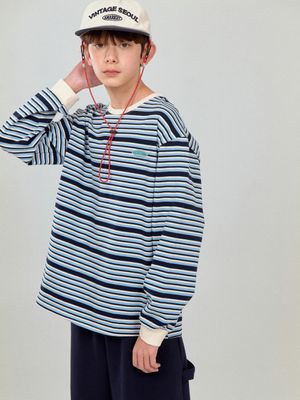 CREAM STRIPE TEE_SKY BLUE