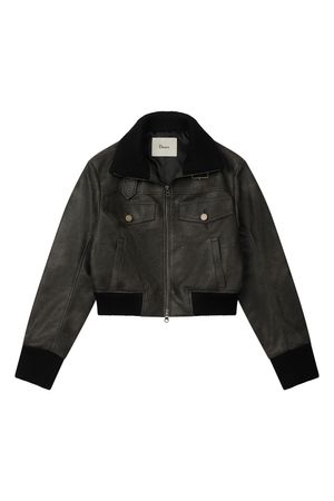 CRACKED FAUX LEATHER JACKET IN CHARCOAL